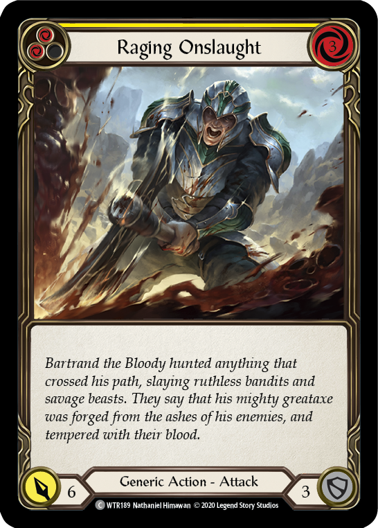 Flesh and Blood TCG | Raging Onslaught (Yellow) [U-WTR189] (Welcome to Rathe Unlimited)  Unlimited Rainbow Foil | The Nerd Merchant