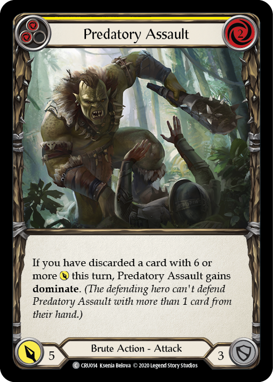 Flesh and Blood TCG | Predatory Assault (Yellow) [CRU014] (Crucible of War)  1st Edition Normal | The Nerd Merchant
