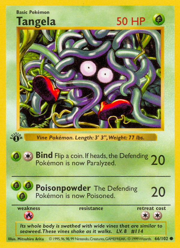 Pokemon | Tangela (66/102) (Shadowless) [Base Set 1st Edition] | The Nerd Merchant)