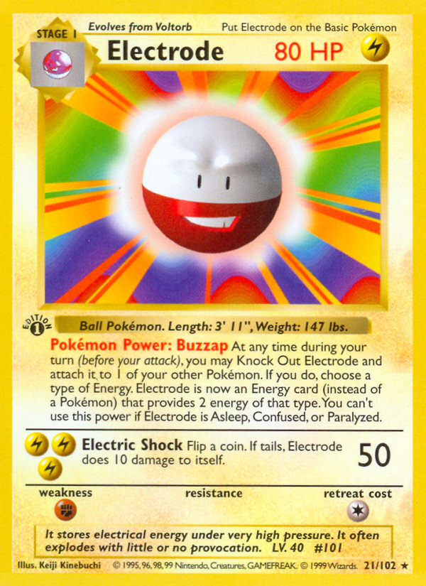 Pokemon | Electrode (21/102) (Shadowless) [Base Set 1st Edition] | The Nerd Merchant)
