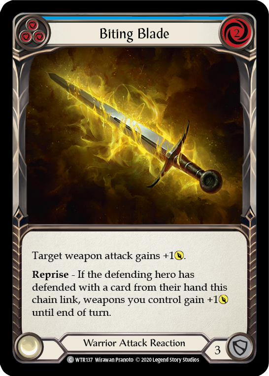 Flesh and Blood TCG | Biting Blade (Blue) [U-WTR137] (Welcome to Rathe Unlimited)  Unlimited Rainbow Foil | The Nerd Merchant