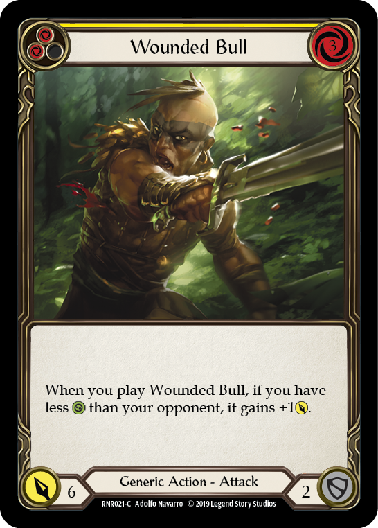 Flesh and Blood TCG | Wounded Bull (Yellow) [RNR021-C] (Rhinar Hero Deck)  1st Edition Normal | The Nerd Merchant