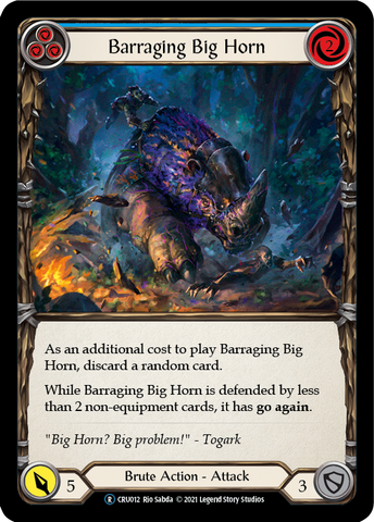 Flesh and Blood TCG | Barraging Big Horn (Blue) [U-CRU012] (Crucible of War Unlimited)  Unlimited Rainbow Foil | The Nerd Merchant