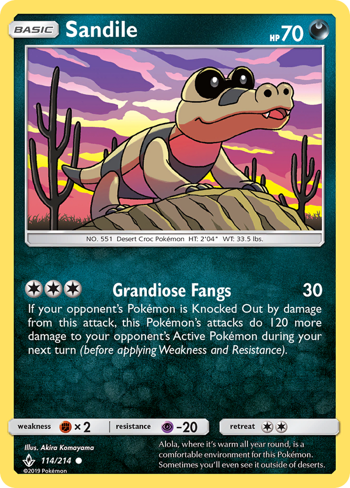 Pokemon | Sandile (114/214) [Sun & Moon: Unbroken Bonds] | The Nerd Merchant
