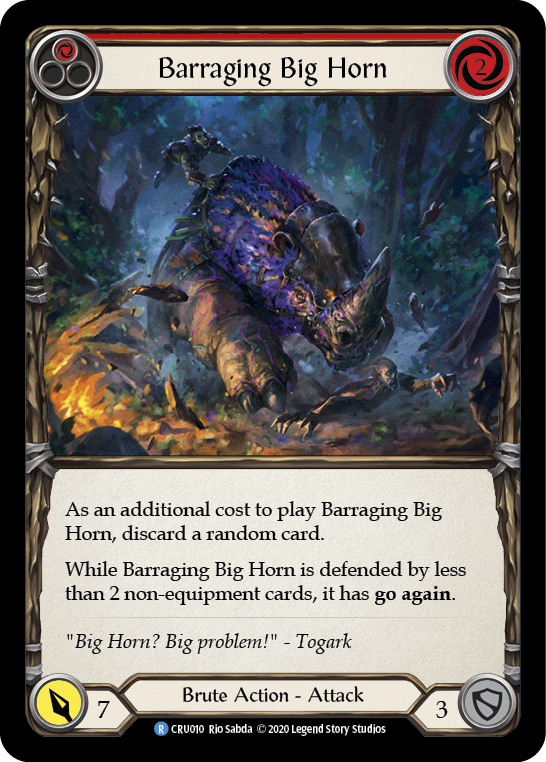 Flesh and Blood TCG | Barraging Big Horn (Red) [CRU010] (Crucible of War)  1st Edition Rainbow Foil | The Nerd Merchant