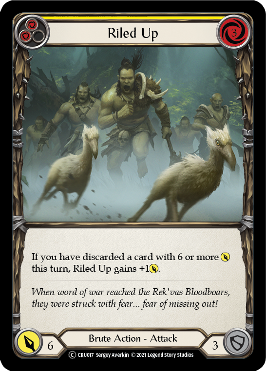 Flesh and Blood TCG | Riled Up (Yellow) [U-CRU017] (Crucible of War Unlimited)  Unlimited Rainbow Foil | The Nerd Merchant