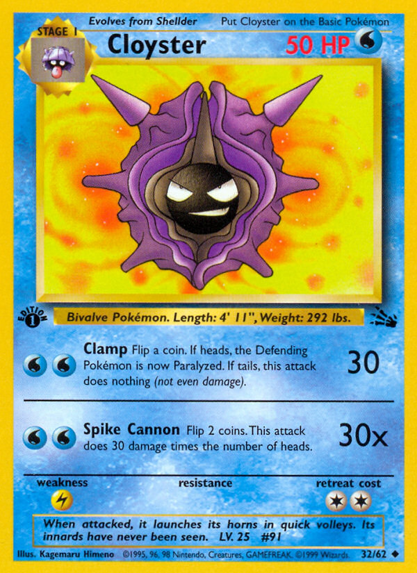 Pokemon | Cloyster (32/62) [Fossil 1st Edition] | The Nerd Merchant
