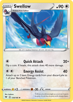 Pokemon | Swellow (134/185) [Sword & Shield: Vivid Voltage] | The Nerd Merchant