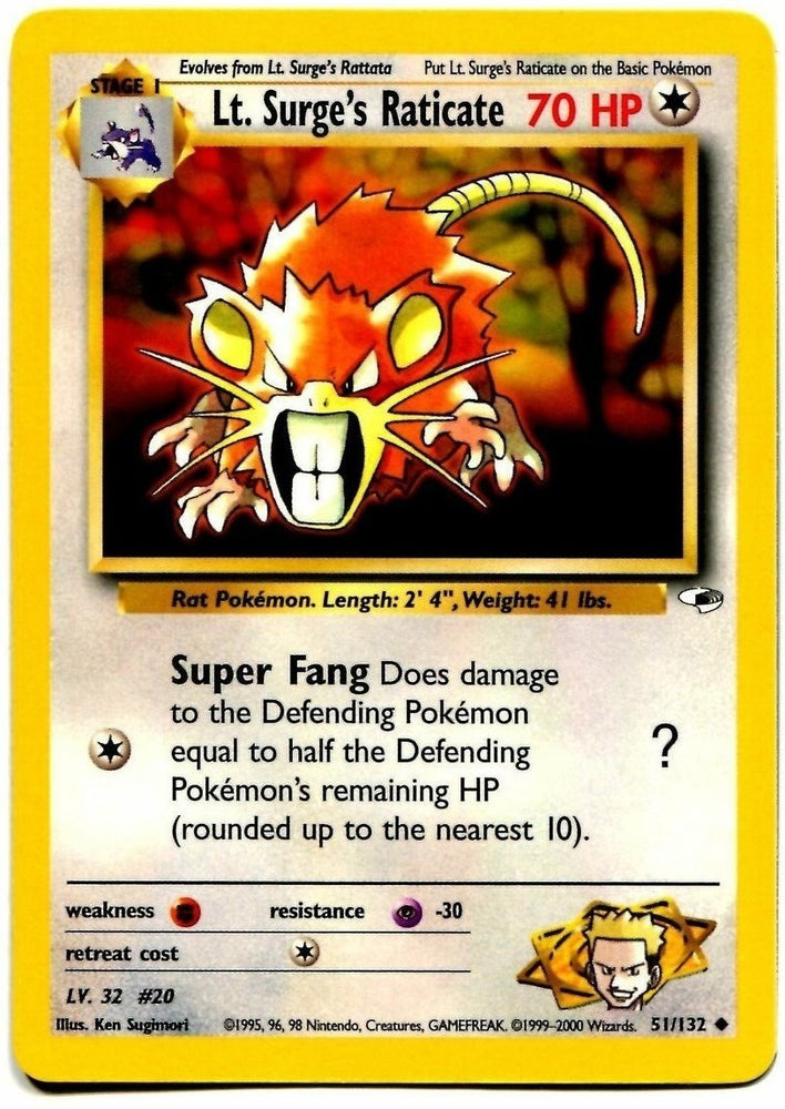 Pokemon | Lt. Surge's Raticate (51/132) [Gym Heroes Unlimited] | The Nerd Merchant