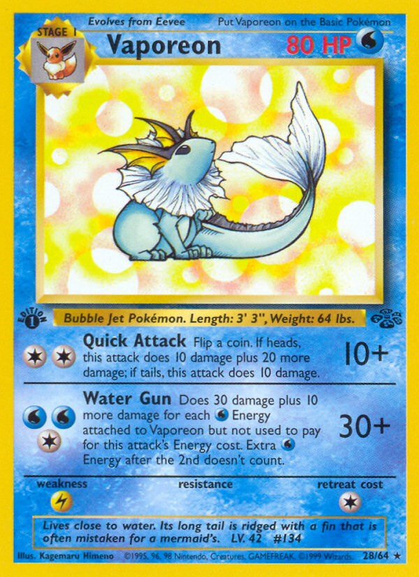 Pokemon | Vaporeon (28/64) [Jungle 1st Edition] | The Nerd Merchant