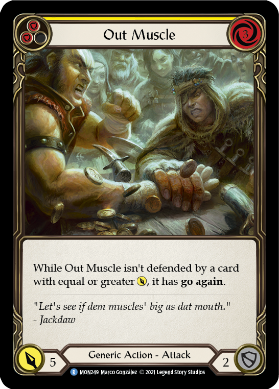 Flesh and Blood TCG | Out Muscle (Yellow) [MON249-RF] (Monarch)  1st Edition Rainbow Foil | The Nerd Merchant