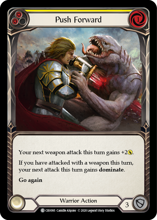 Flesh and Blood TCG | Push Forward (Yellow) [CRU095] (Crucible of War)  1st Edition Rainbow Foil | The Nerd Merchant