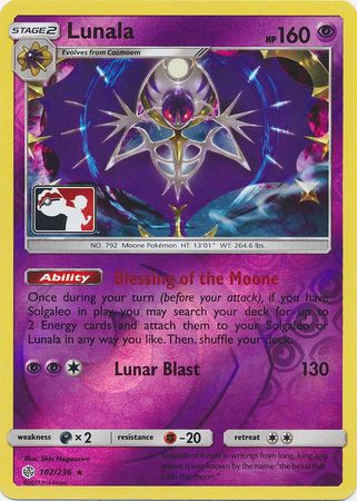 Pokemon| Lunala (102/236) (Pokemon Club Special Print) [Sun & Moon: Cosmic Eclipse] | The Nerd Merchant