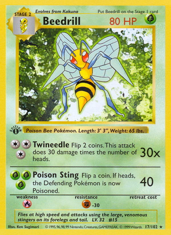 Pokemon | Beedrill (17/102) (Shadowless) [Base Set 1st Edition] | The Nerd Merchant)