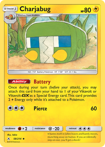 Pokemon | Charjabug (58/214) [Sun & Moon: Unbroken Bonds] | The Nerd Merchant
