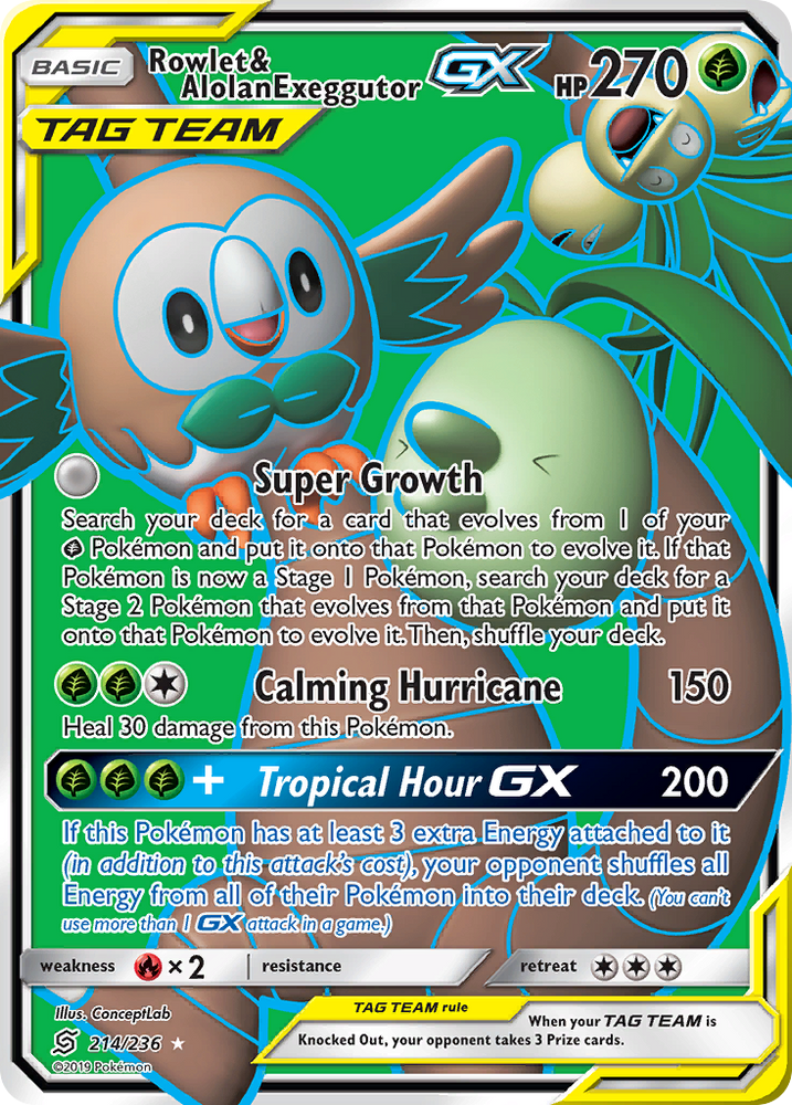 Pokemon | Rowlet & Alolan Exeggutor GX (214/236) [Sun & Moon: Unified Minds] | The Nerd Merchant