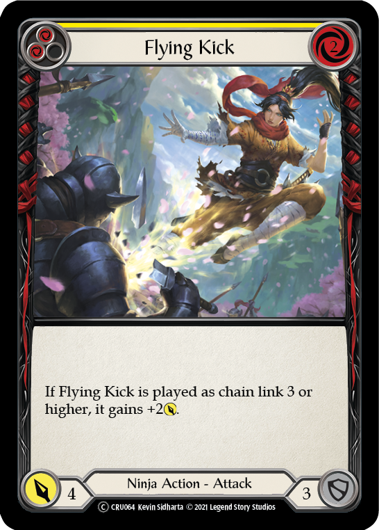 Flesh and Blood TCG | Flying Kick (Yellow) [U-CRU064] (Crucible of War Unlimited)  Unlimited Rainbow Foil | The Nerd Merchant