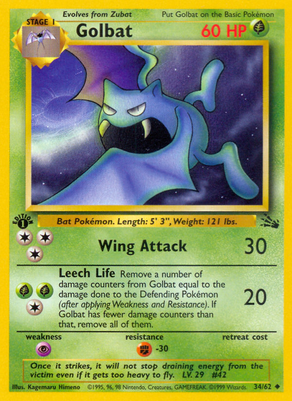 Pokemon | Golbat (34/62) [Fossil 1st Edition] | The Nerd Merchant