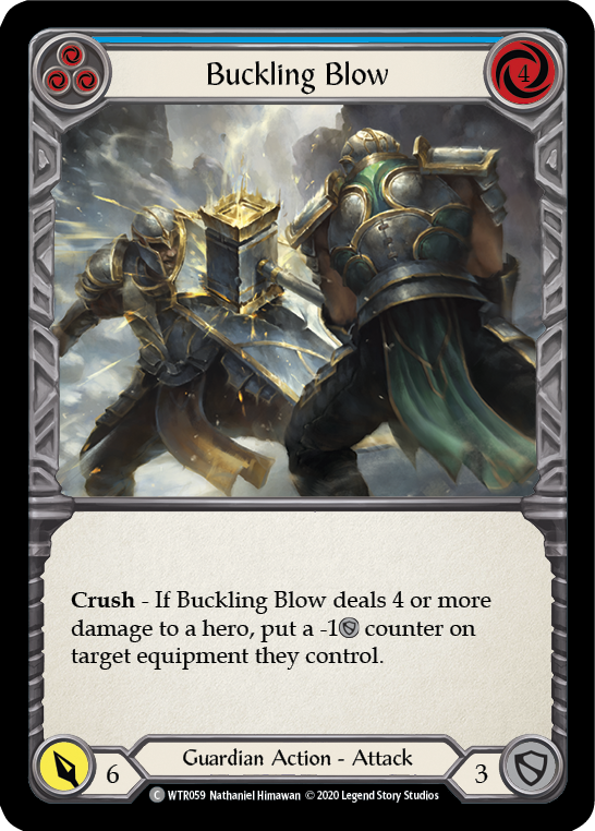 Flesh and Blood TCG | Buckling Blow (Blue) [U-WTR059] (Welcome to Rathe Unlimited)  Unlimited Rainbow Foil | The Nerd Merchant