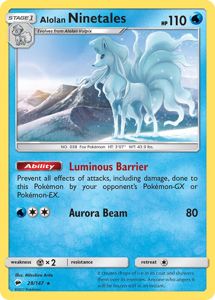 Pokemon | Alolan Ninetales (28/147) (Water Web Holo) (Theme Deck Exclusives) [Sun & Moon: Burning Shadows] | The Nerd Merchant