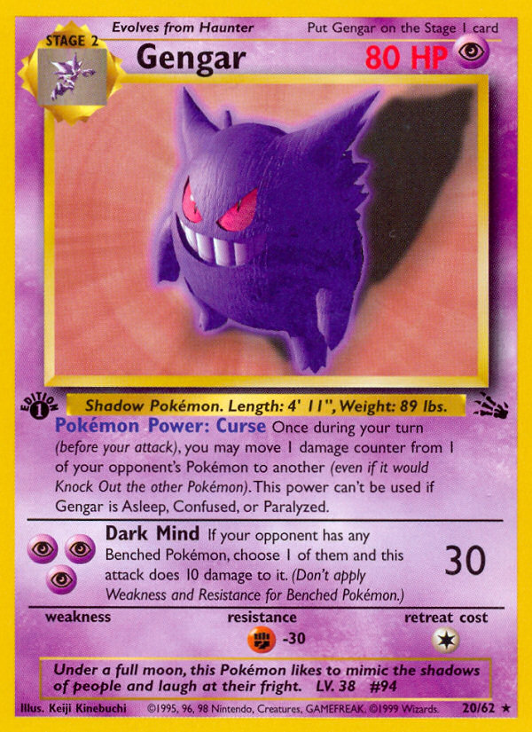 Pokemon | Gengar (20/62) [Fossil 1st Edition] | The Nerd Merchant