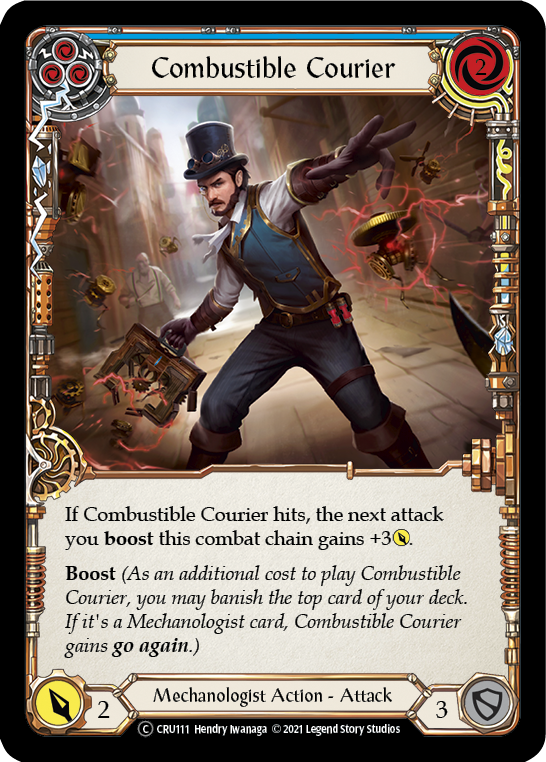 Flesh and Blood TCG | Combustible Courier (Blue) [U-CRU111] (Crucible of War Unlimited)  Unlimited Rainbow Foil | The Nerd Merchant
