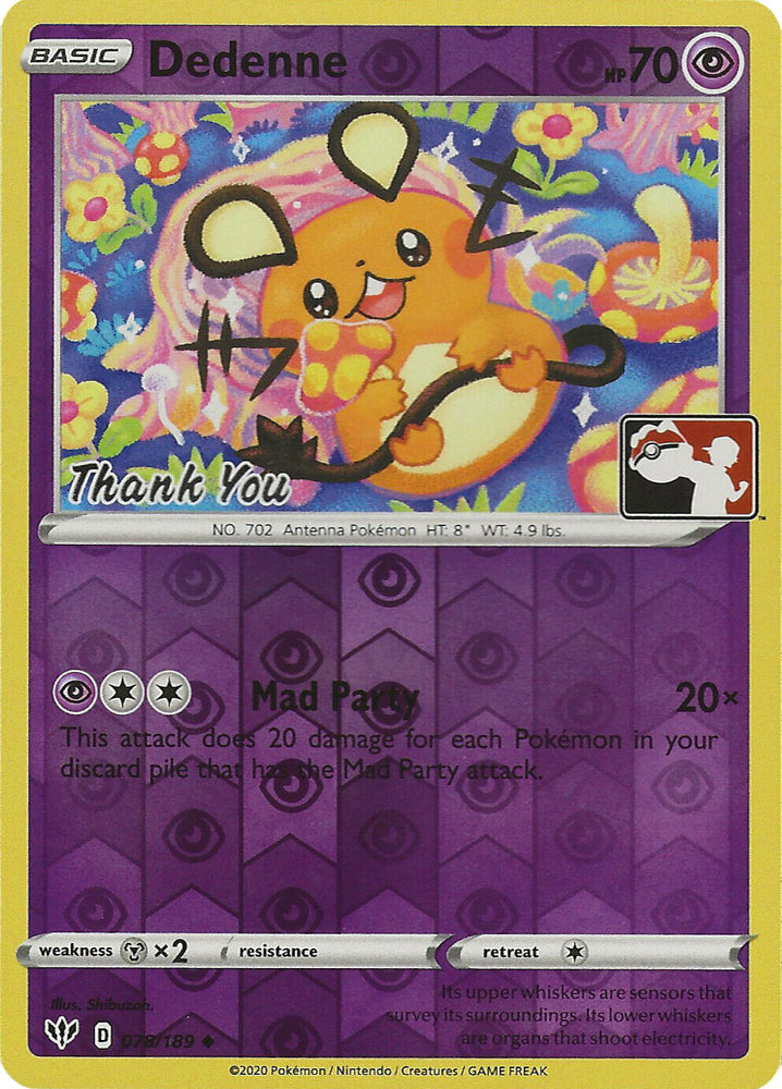 Pokemon | Dedenne (078/189) (Thank You Promo) [Sword & Shield: Darkness Ablaze] | The Nerd Merchant