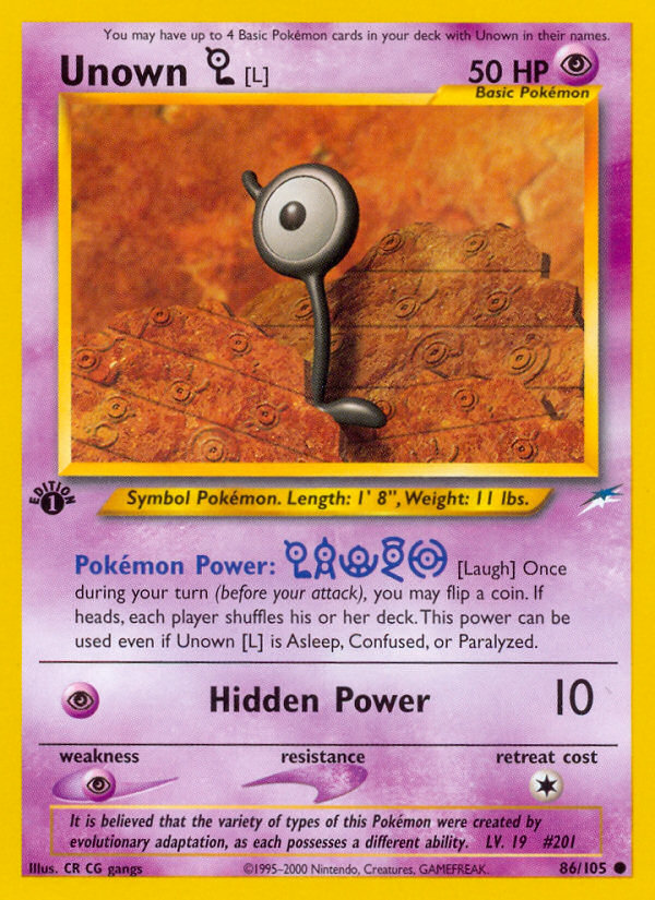 Pokemon | Unown [L] (86/105) [Neo Destiny 1st Edition] | The Nerd Merchant