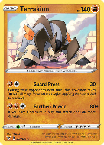 Pokemon | Terrakion (092/185) [Sword & Shield: Vivid Voltage] | The Nerd Merchant