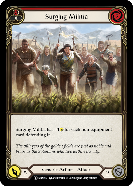 Flesh and Blood TCG | Surging Militia (Red) [U-MON287-RF] (Monarch Unlimited)  Unlimited Rainbow Foil | The Nerd Merchant