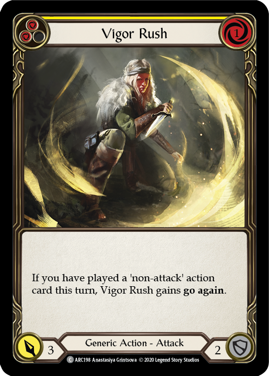 Flesh and Blood TCG | Vigor Rush (Yellow) [U-ARC198] (Arcane Rising Unlimited)  Unlimited Rainbow Foil | The Nerd Merchant