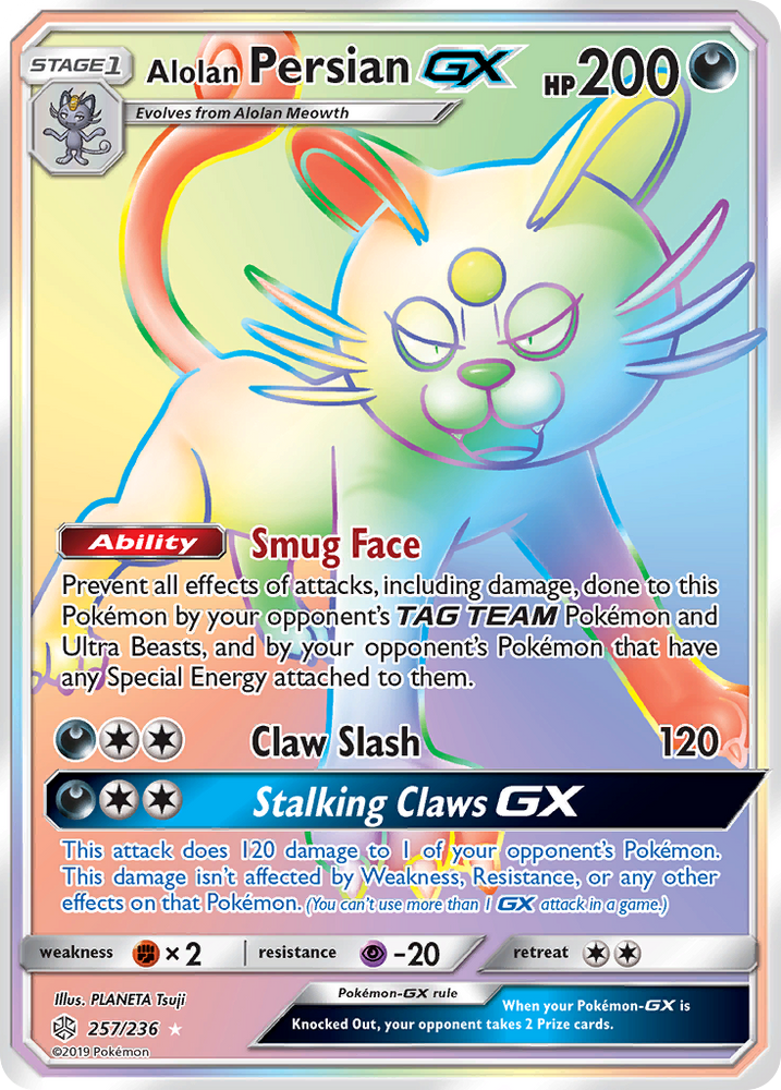 Pokemon| Alolan Persian GX (257/236) [Sun & Moon: Cosmic Eclipse] | The Nerd Merchant