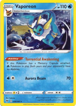 Pokemon | Vaporeon (030/185) (Cosmos Holo) [Sword & Shield: Vivid Voltage] | The Nerd Merchant