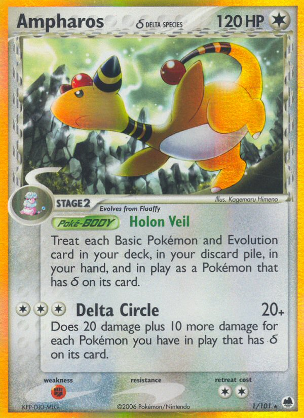 Pokemon | Ampharos (1/101) (Delta Species) [EX: Dragon Frontiers] | The Nerd Merchant