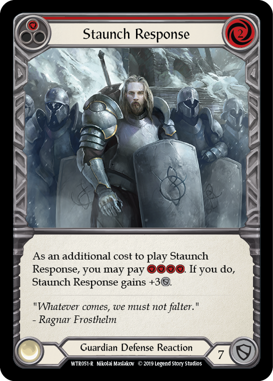 Flesh and Blood TCG | Staunch Response (Red) [WTR051-R] (Welcome to Rathe)  Alpha Print Normal | The Nerd Merchant