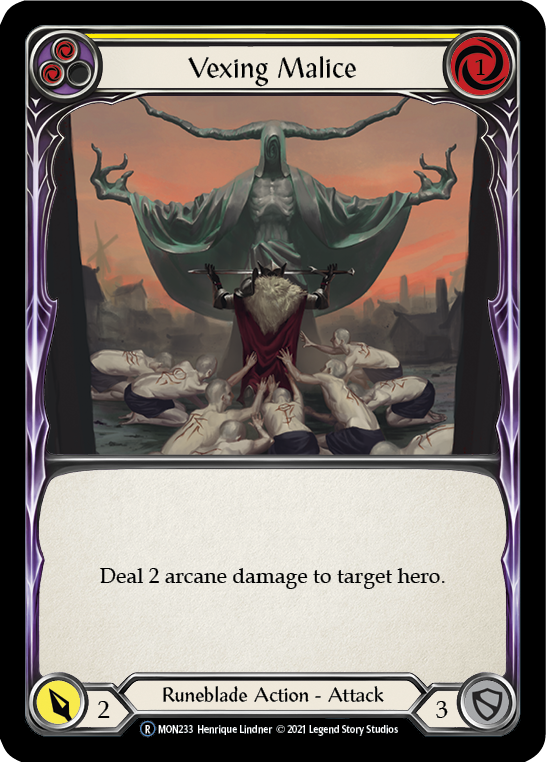 Flesh and Blood TCG | Vexing Malice (Yellow) [U-MON233-RF] (Monarch Unlimited)  Unlimited Rainbow Foil | The Nerd Merchant