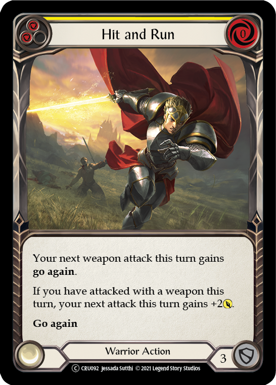 Flesh and Blood TCG | Hit and Run (Yellow) [U-CRU092] (Crucible of War Unlimited)  Unlimited Rainbow Foil | The Nerd Merchant