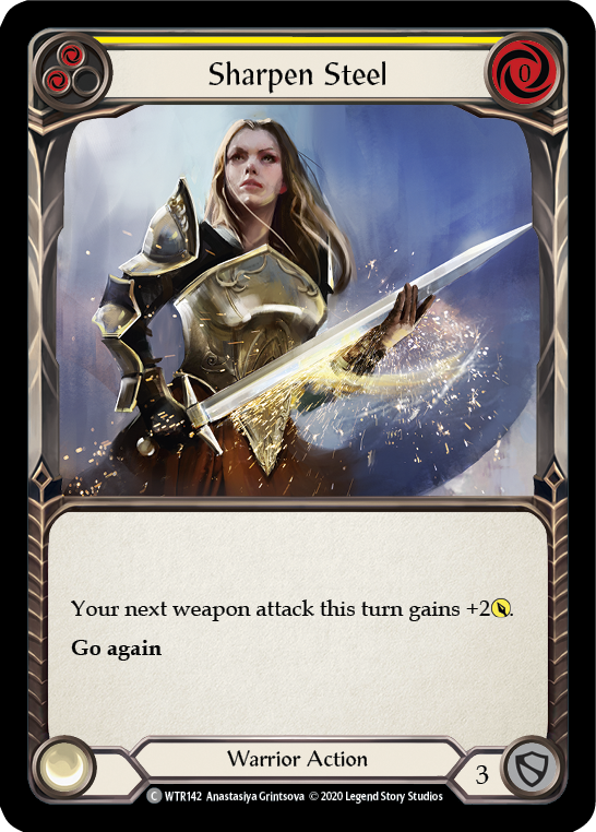 Flesh and Blood TCG | Sharpen Steel (Yellow) [U-WTR142] (Welcome to Rathe Unlimited)  Unlimited Rainbow Foil | The Nerd Merchant