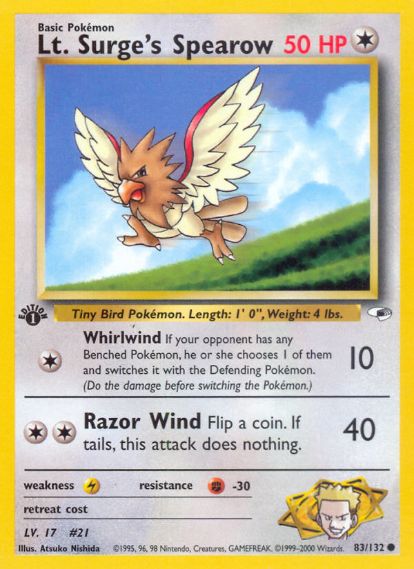 Pokemon | Lt. Surge's Spearow (83/132) [Gym Heroes 1st Edition] | The Nerd Mechant