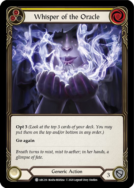 Flesh and Blood TCG | Whisper of the Oracle (Yellow) [U-ARC216] (Arcane Rising Unlimited)  Unlimited Rainbow Foil | The Nerd Merchant