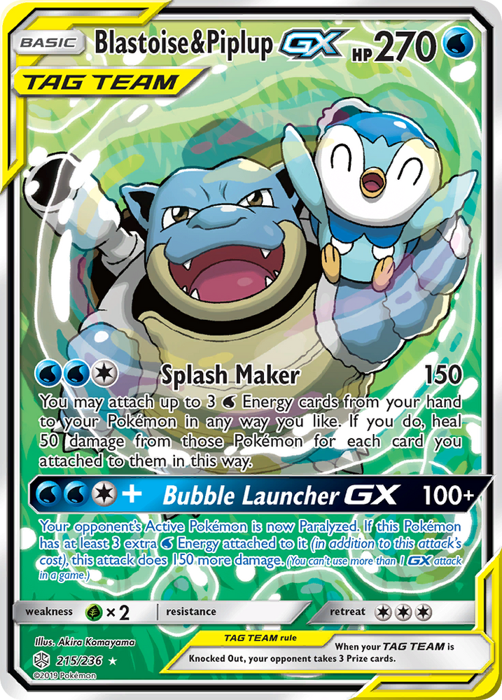 Pokemon| Blastoise & Piplup GX (215/236) [Sun & Moon: Cosmic Eclipse] | The Nerd Merchant