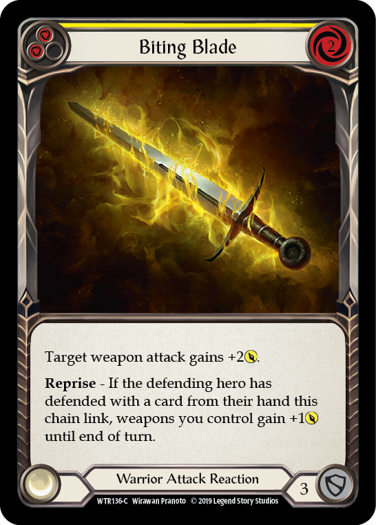 Flesh and Blood TCG | Biting Blade (Yellow) [WTR136-C] (Welcome to Rathe)  Alpha Print Normal | The Nerd Merchant