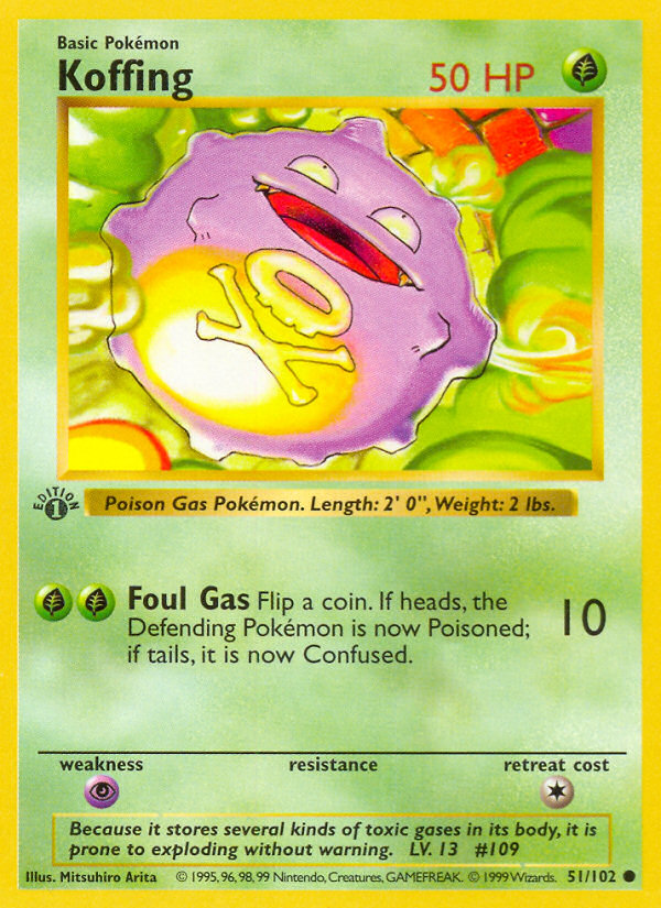 Pokemon | Koffing (51/102) (Shadowless) [Base Set 1st Edition] | The Nerd Merchant)