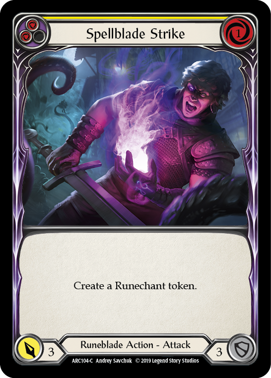 Flesh and Blood TCG | Spellblade Strike (Yellow) [ARC104-C] (Arcane Rising)  1st Edition Rainbow Foil | The Nerd Merchant