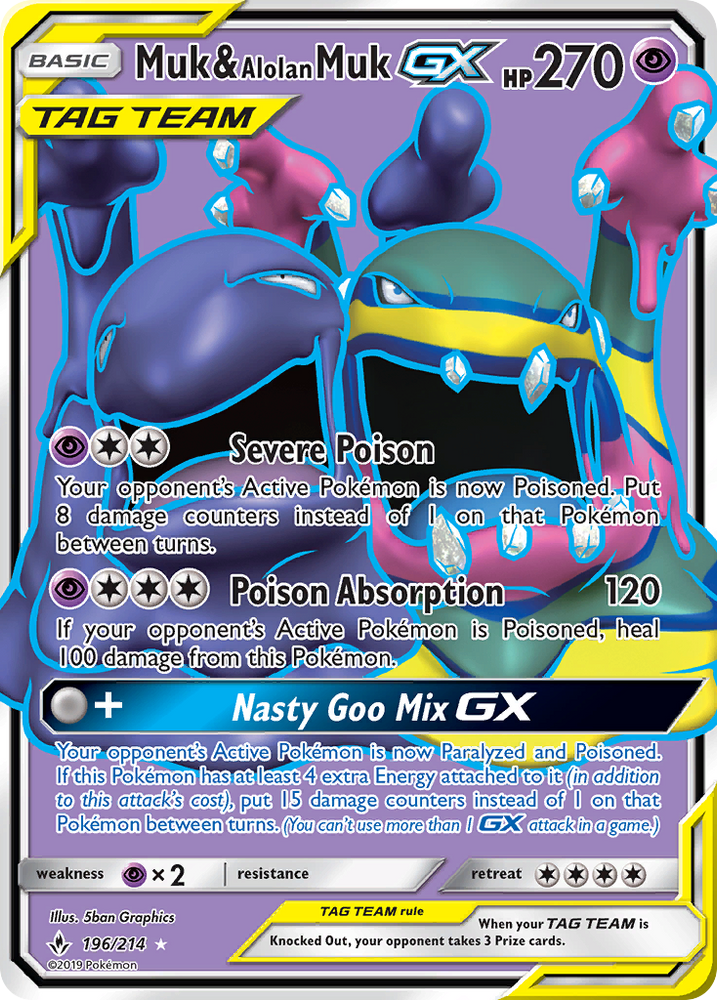 Pokemon | Muk & Alolan Muk GX (196/214) [Sun & Moon: Unbroken Bonds] | The Nerd Merchant