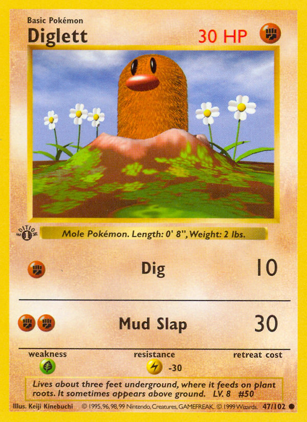 Pokemon | Diglett (47/102) (Shadowless) [Base Set 1st Edition] | The Nerd Merchant)