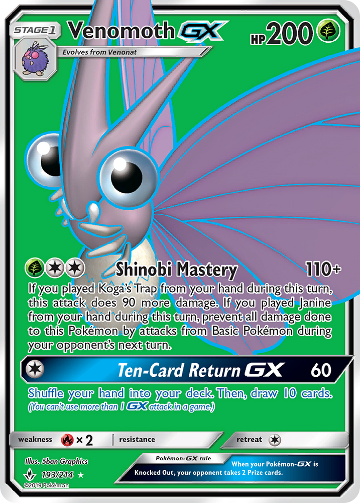 Pokemon | Venomoth GX (193/214) [Sun & Moon: Unbroken Bonds] | The Nerd Merchant