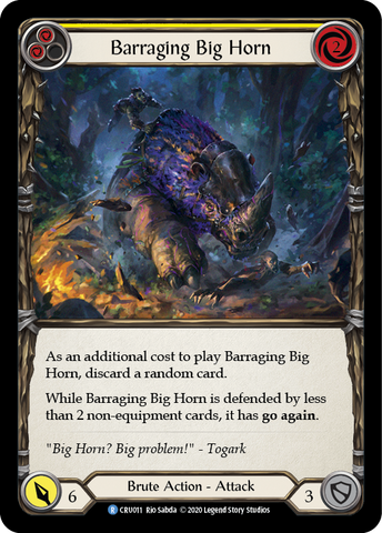 Flesh and Blood TCG | Barraging Big Horn (Yellow) [CRU011] (Crucible of War)  1st Edition Normal | The Nerd Merchant