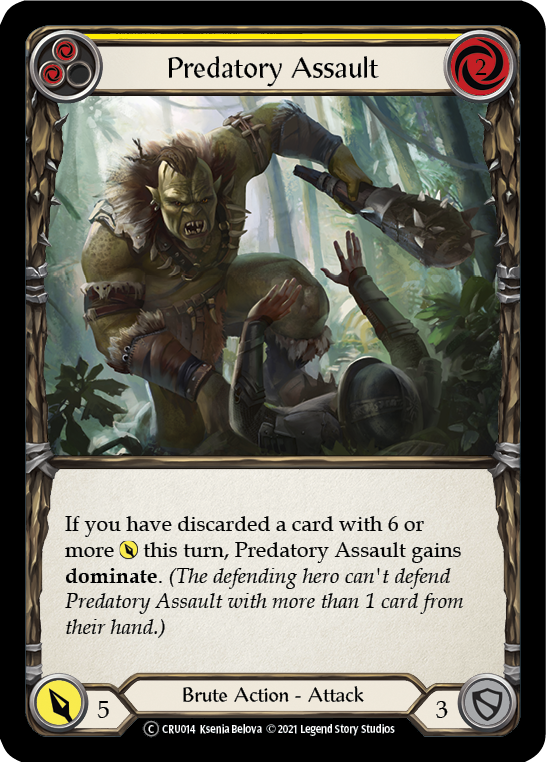 Flesh and Blood TCG | Predatory Assault (Yellow) [U-CRU014] (Crucible of War Unlimited)  Unlimited Rainbow Foil | The Nerd Merchant
