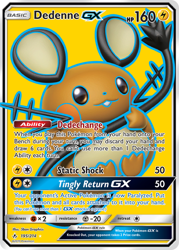 Pokemon | Dedenne GX (195/214) [Sun & Moon: Unbroken Bonds] | The Nerd Merchant